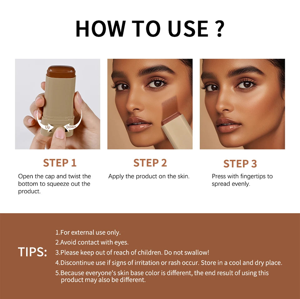 Stick Foundation Balm – Serum-Infused Skin Tint, High-Coverage & Smoothing, Travel-Friendly Bronzer