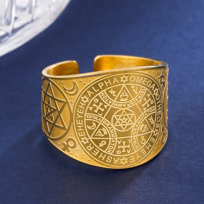 Witchcraft Pentagram Tetragrammaton Ring - Stainless Steel Pentacle Protection Amulet Ring for Men