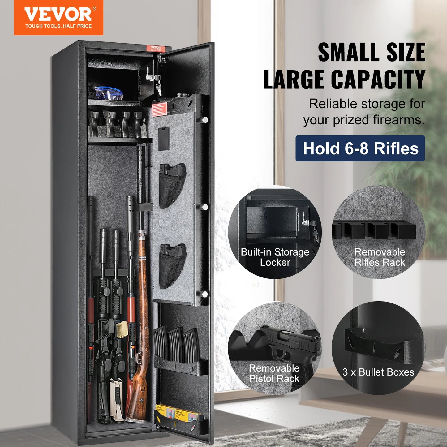SucceBuy 3-8 Gun Safe – Digital Keypad Lock Cabinet with Removable Shelf for Rifles & Pistols