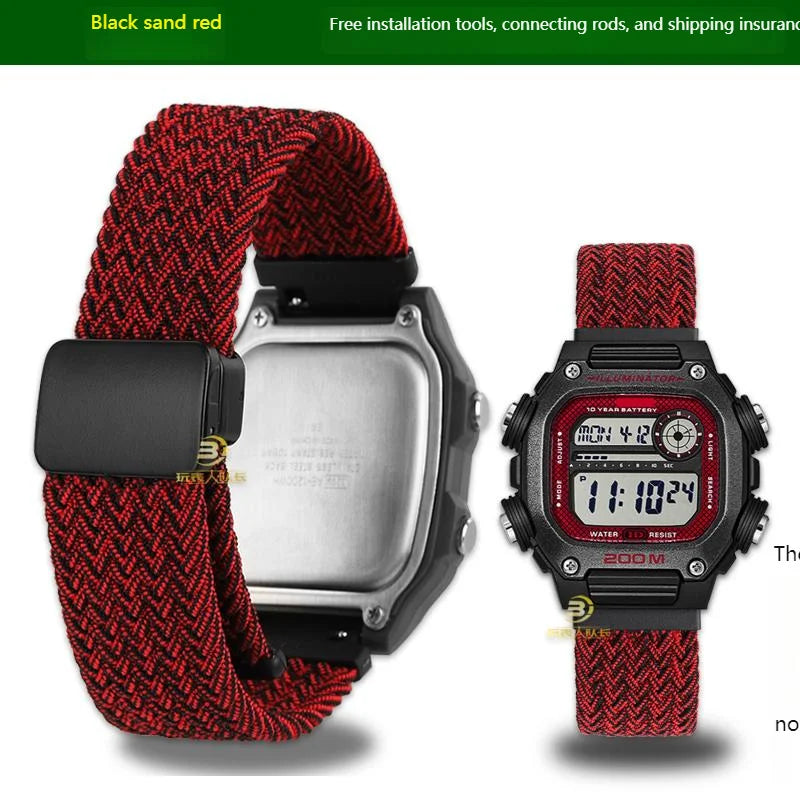 18mm Nylon Canvas Watch Strap for Casio DW-291H DW-290 W-218H W-219H - Knitted Replacement Wristband for Men