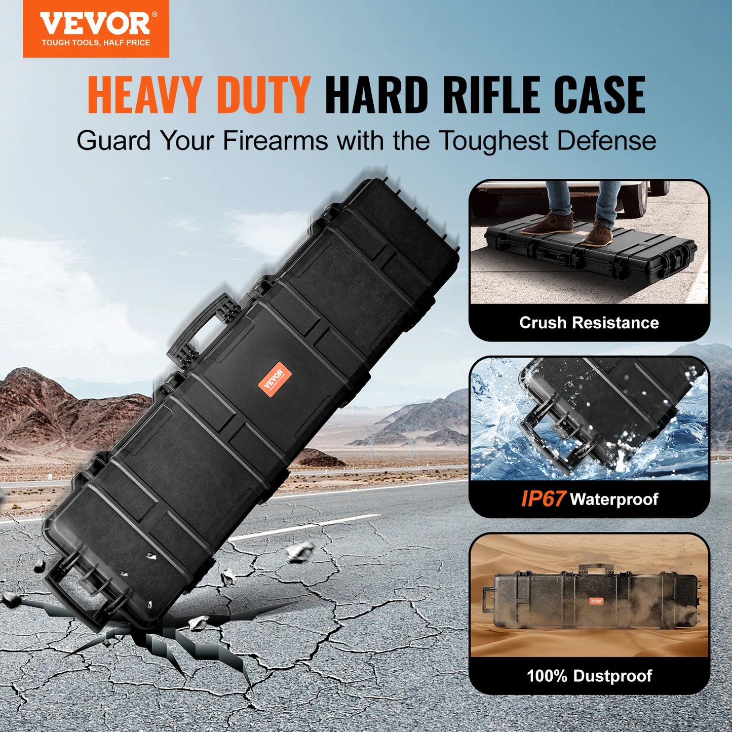 VEVOR Rifle Hard Case — Portable Long Gun Storage Suitcase with 2 Casters, Shockproof & Waterproof Protective Case for Airsoft Rifles