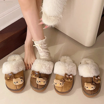 Sanrio Hello Kitty Winter Plush Slippers – Cute Fuzzy Warm Kawaii Women’s Home Shoes, Y2K Style, Non-Slip Outdoor Flats