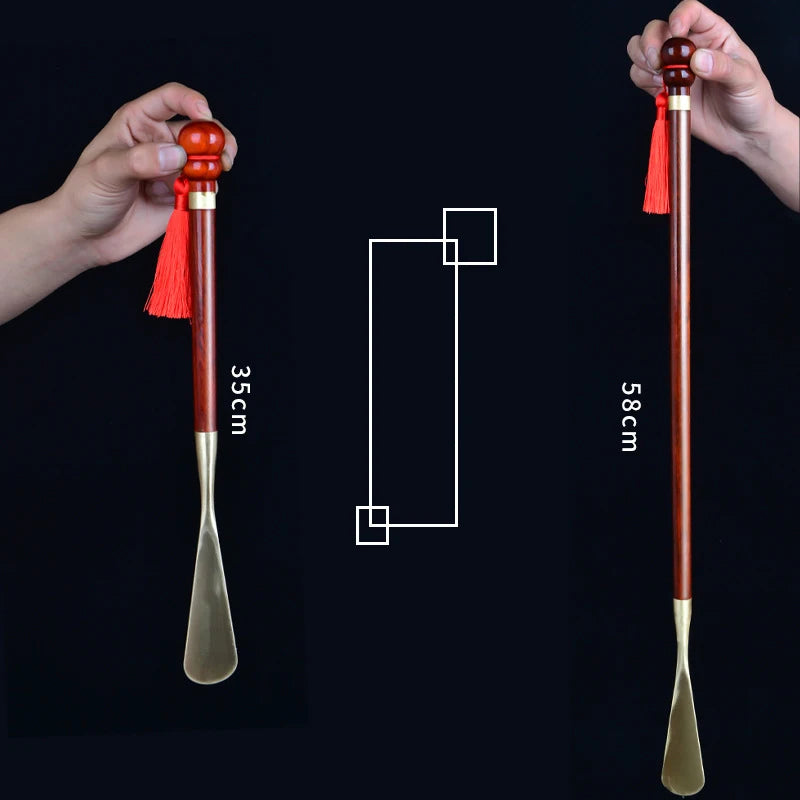 58cm Sandalwood Shoe Horn - Professional Flexible Long Handle with Brass Spoon, Shoe Lifter & Home Tool