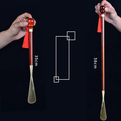 58cm Sandalwood Shoe Horn - Professional Flexible Long Handle with Brass Spoon, Shoe Lifter & Home Tool