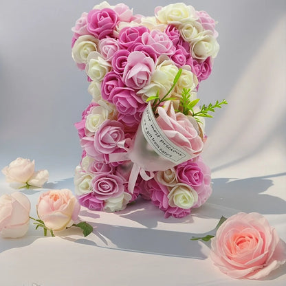 Artificial Rose Bear with Hand Corsage – Romantic Gift for Valentine’s Day, Birthdays, Weddings & Mother’s Day