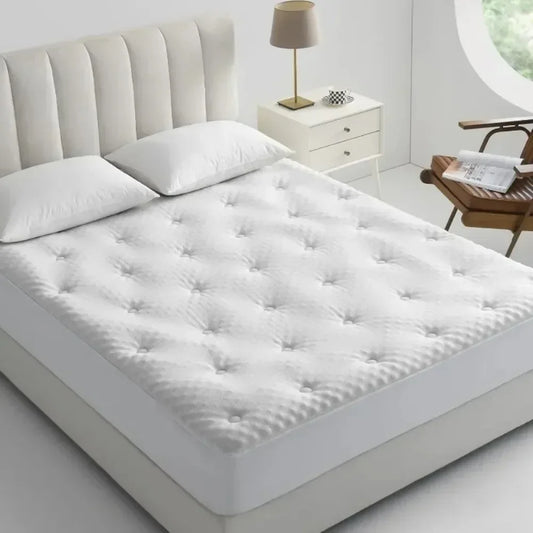 Reversible Queen Memory Foam Mattress Pad - Bamboo Viscose Egg Crate Topper, Noiseless Waterproof