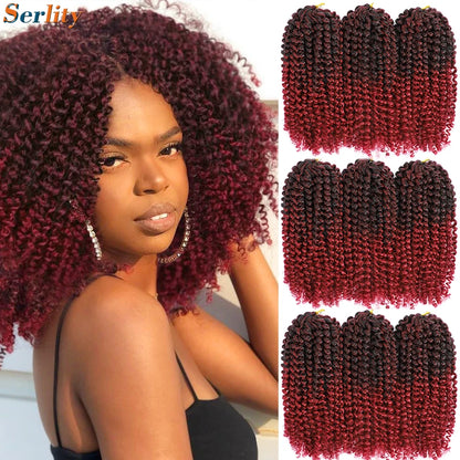 Kinky Curly Crochet Hair Extensions 8–12 Inch – Marlybob Jerry Curl Synthetic Afro Curly Hair, Short Passion Twist Braiding Crochet Hair for Women