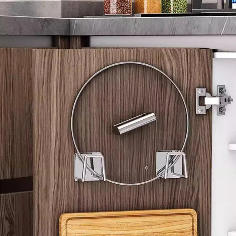 Kitchen Non-Perforated Stainless Steel Storage Rack — Wall-Mounted Pot Cover & Cutting Board Organizer for Cabinets