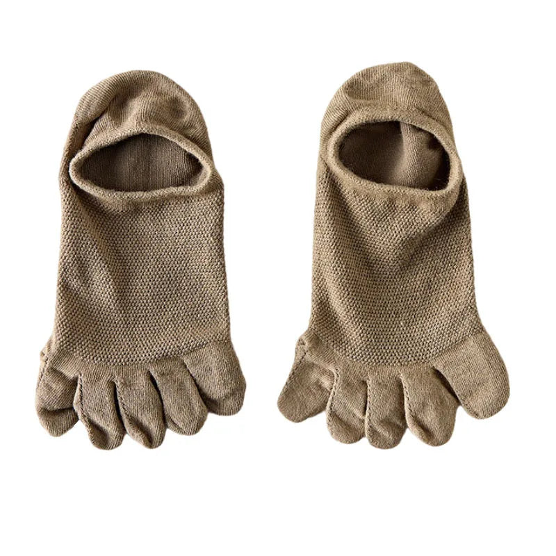 Men & Women Five-Finger Toe Socks – Breathable Mesh No-Show Ankle Sports Socks, Sweat-Absorbing Cotton Short Boat Socks