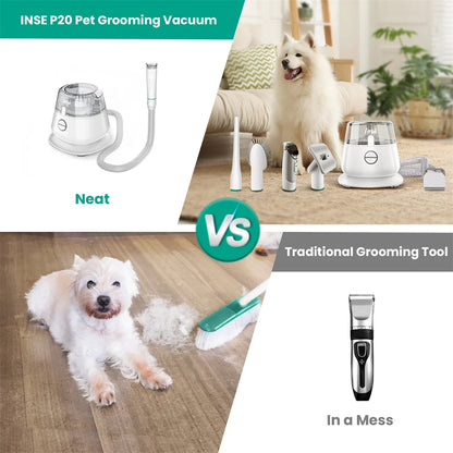 INSE P20 Pet Grooming Kit – Vacuum Suction 99% Pet Hair, Professional Clippers with 5 Tools for Dogs & Cats