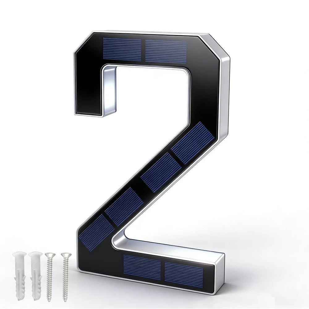 12CM Solar House Number Light - LED Outdoor Address Sign with Light Sensor for Home & Doorway
