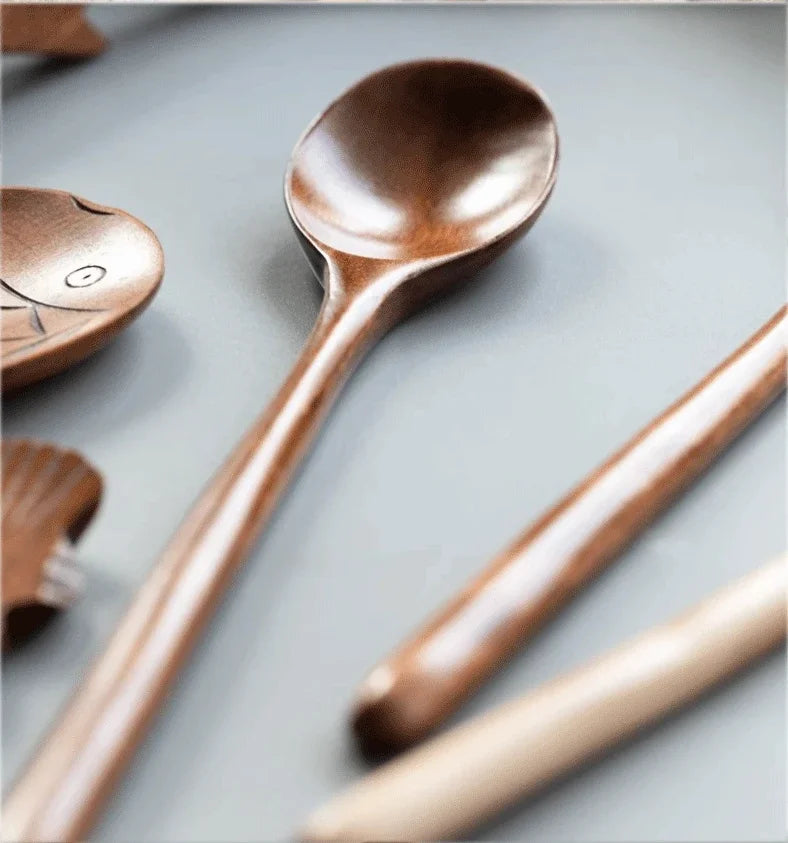 5/6PCS Nanmu Wooden Spoon Set – Japanese Style Kitchen Utensils, Tableware Cutlery for Festival & Dinnerware Gift