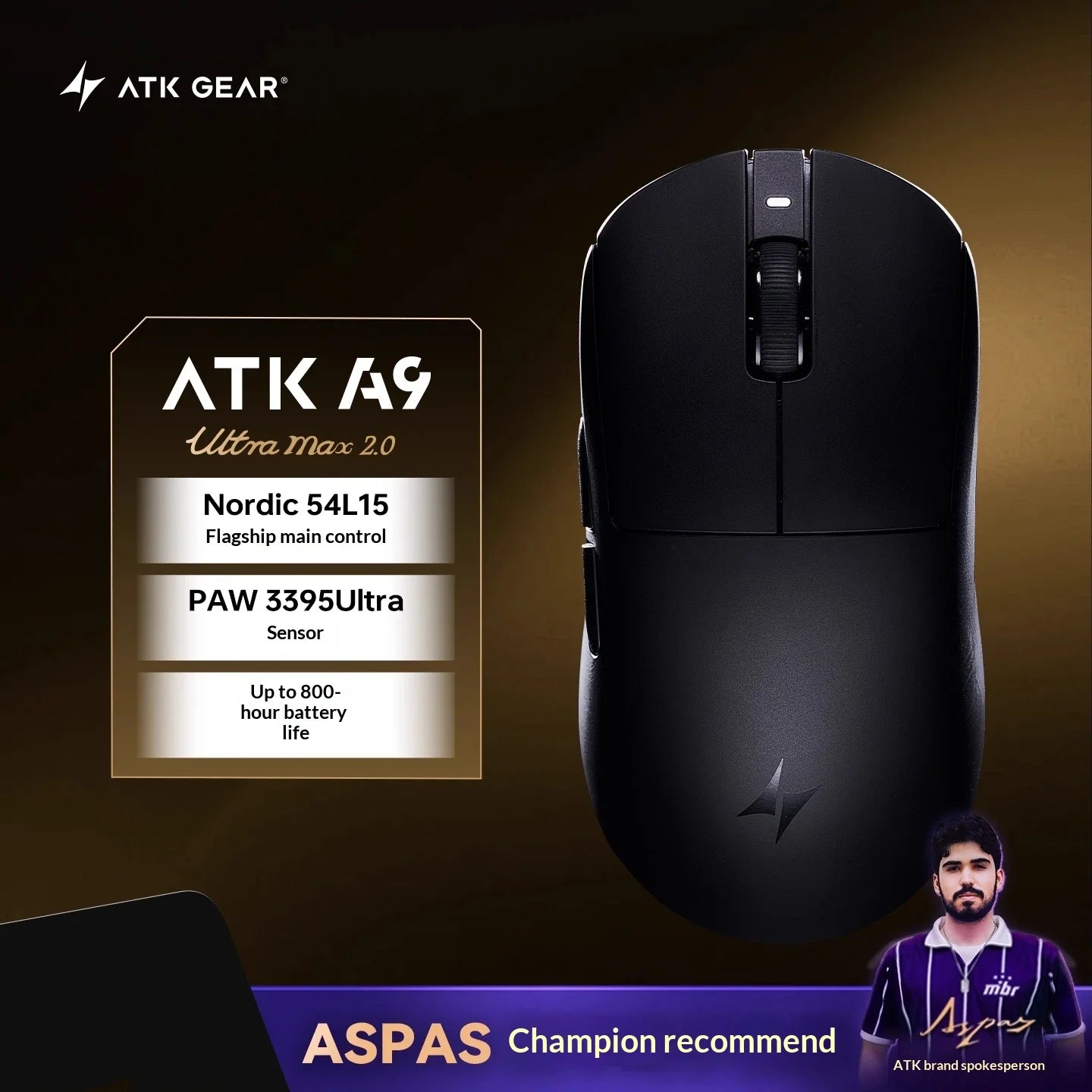 ATK DragonFly A9 Air Ultimate Wireless Gaming Mouse - 42000DPI PAW3950 Sensor 8KHz RGB Ergonomic Mouse for PC Windows & MacOS