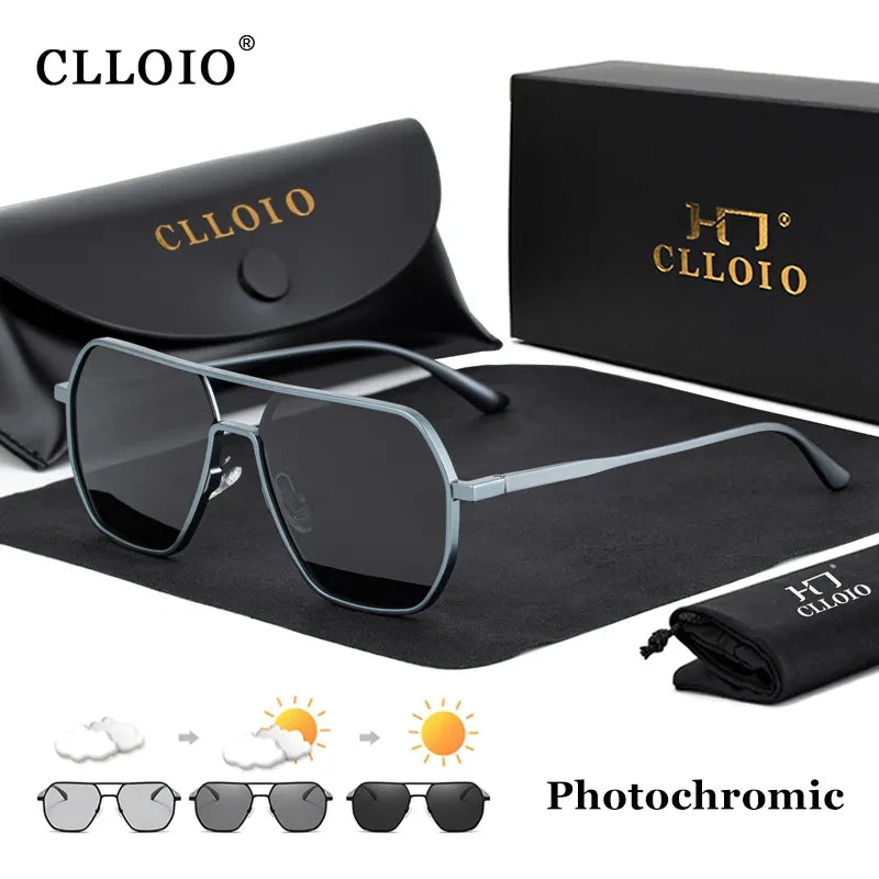 CLLOIO Fashion Aluminum Photochromic Sunglasses – Polarized Chameleon Anti-Glare Driving Glasses for Men & Women