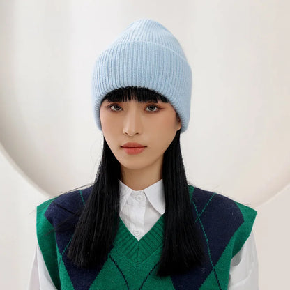 Women's Winter Hat - Fashion Warm Beanie Made of Real Rabbit Fur, Solid Adult Cap for Cold Weather