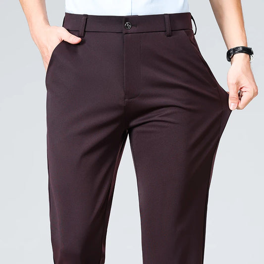 Men's Summer & Autumn Dress Pants – Thin Formal Work Trousers | Business Casual Black & Wine Red Long Pants