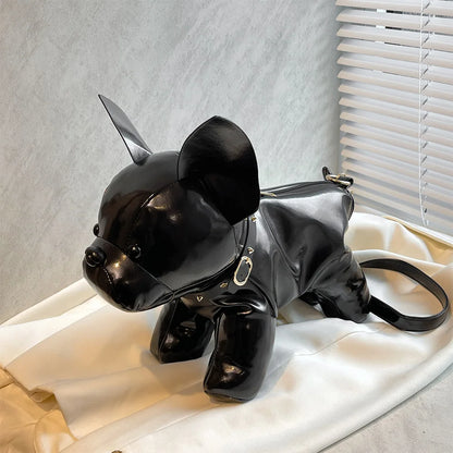 Unisex Bulldog-Shaped PU Leather Shoulder Bag – Adjustable Strap Zipper Satchel for Shopping & Travel