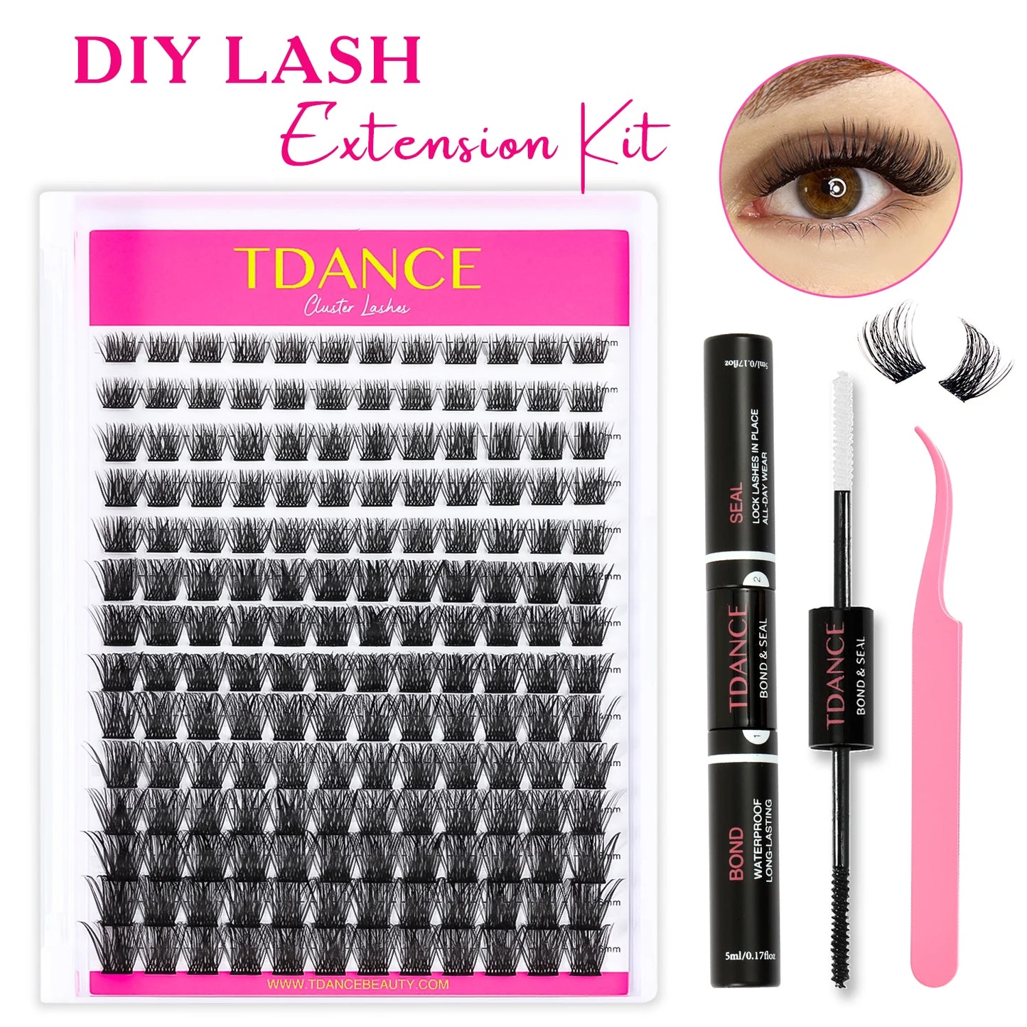 TDANCE 280PCS DIY Lash Extension Kit – Mix Clusters (30D/40D) with Bond, Seal & Remover for At-Home Application