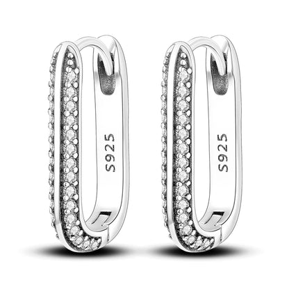 2024 New 925 Sterling Silver Rectangular Hoop Earrings with Zircon - Golden Luxury Wedding Gift for Women