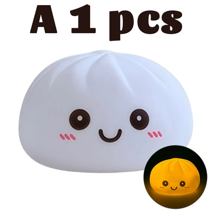 2027 Kawaii Dumpling Night Light - Cute Glowing Dumpling Steamer Desktop Ornament and Gift Decor
