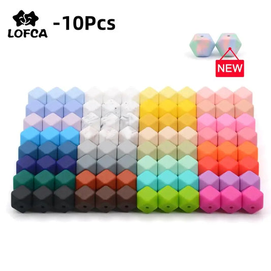 LOFCA 10PCS Hexagon Silicone Beads (14mm/17mm) – DIY Jewelry Making & Pacifier Chain Accessories Bulk Set