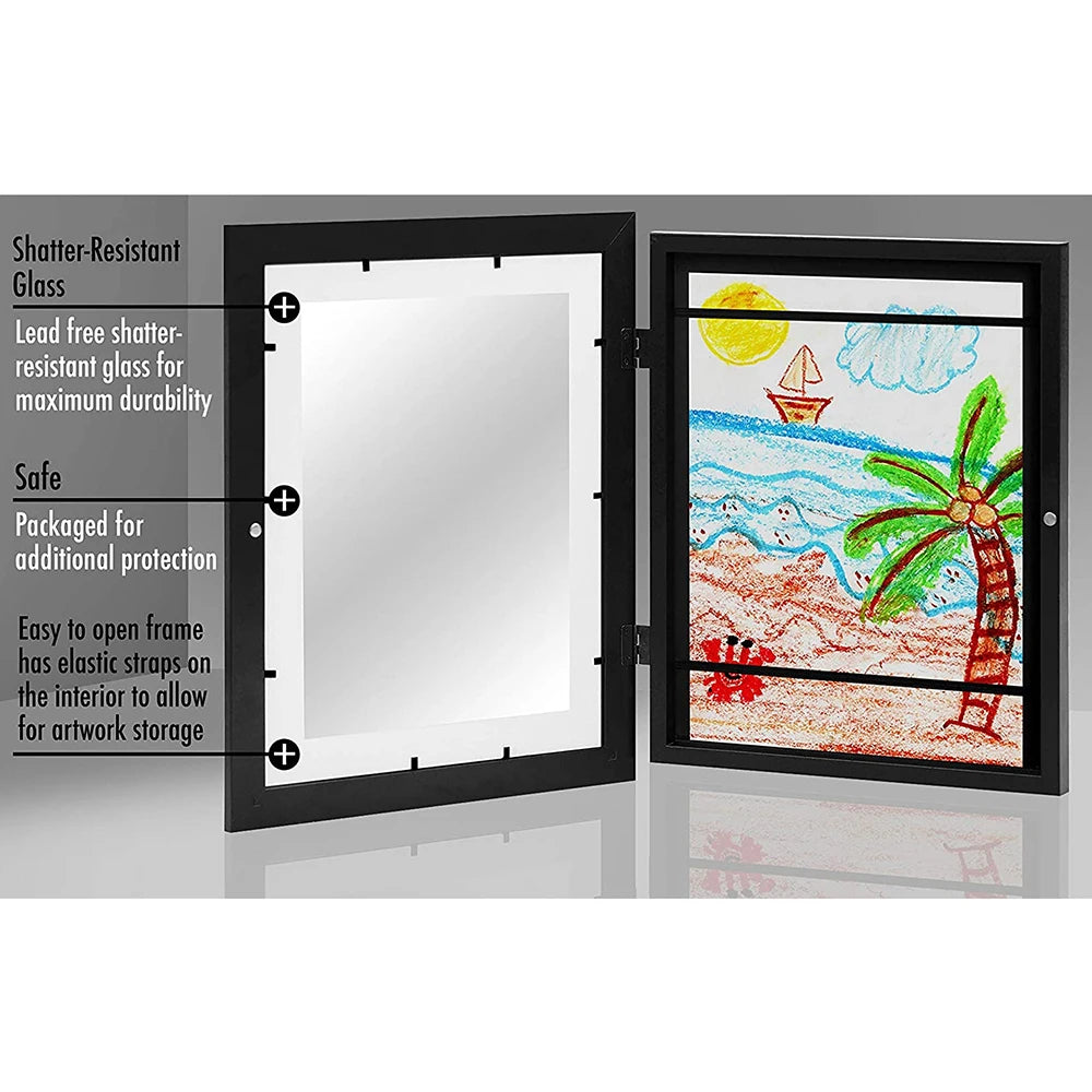 Wooden Flap Art Frames – Magnetic A4 Photo Frame for DIY Paintings, Children's Exhibition, and Home Decoration Storage Rack