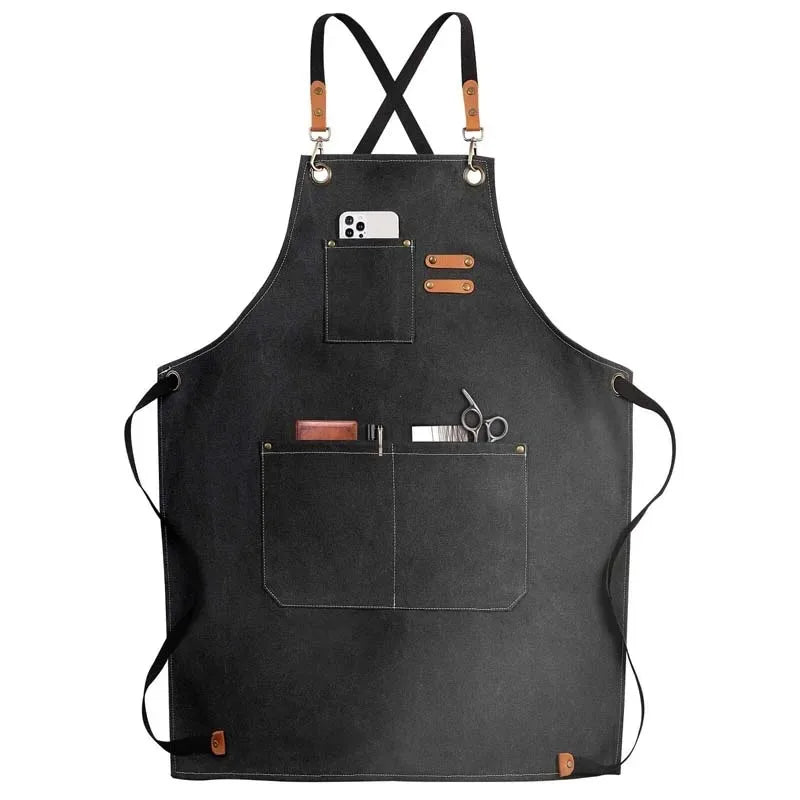 Household Canvas Apron – Oil-Proof Kitchen Cooking Apron with Tool Pockets for Men & Women