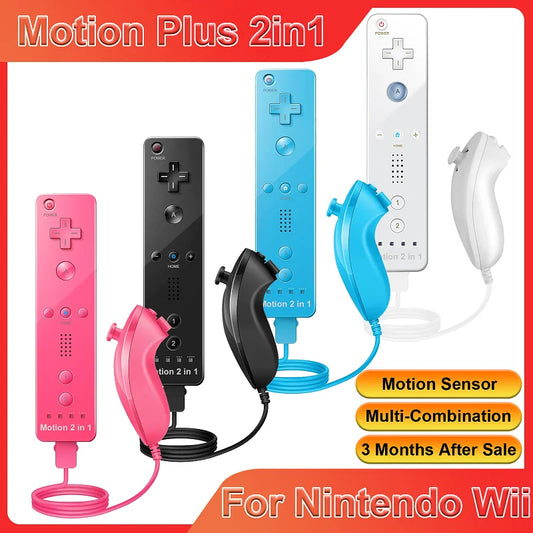 2-in-1 Nintendo Wii Controller Set | Wireless Remote Gamepad with Motion Plus Joystick & Silicone Case