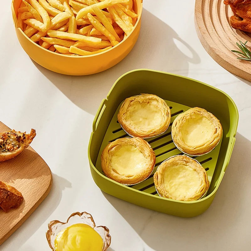 Silicone Air Fryer Oven Baking Tray - Pizza, Fried Chicken Airfryer Basket, Easy-to-Clean Reusable Pan Liner, and Accessories