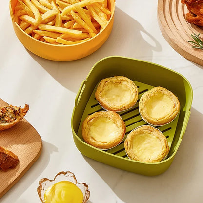 Silicone Air Fryer Oven Baking Tray - Pizza, Fried Chicken Airfryer Basket, Easy-to-Clean Reusable Pan Liner, and Accessories