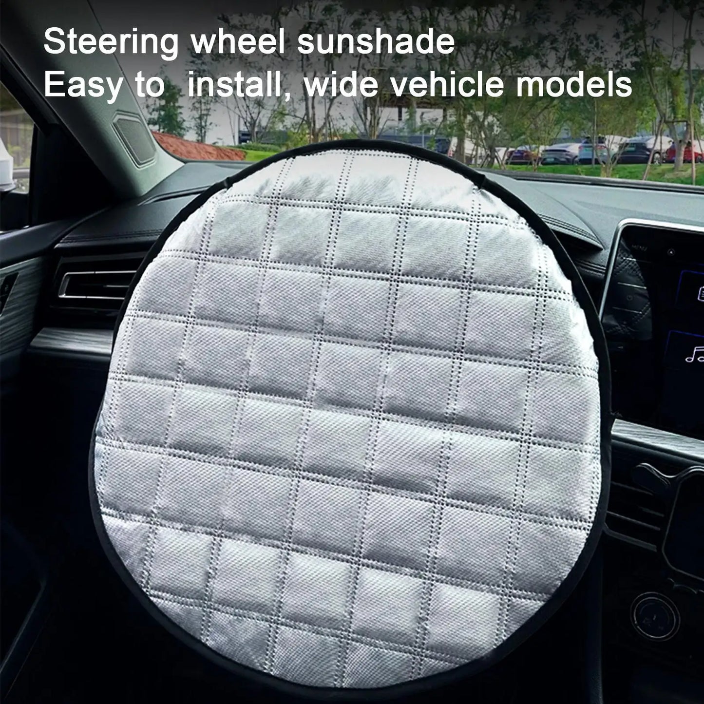 Car Steering Wheel Sun Cover 43cm – Aluminum Foil Folding Heat & UV Insulation Shield for Summer Interior Protection