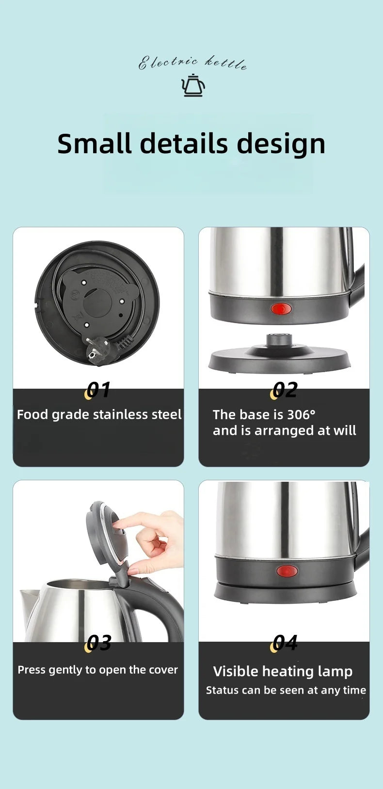 2L Travel Electric Kettle | Stainless Steel Portable Water Boiler for Tea & Coffee