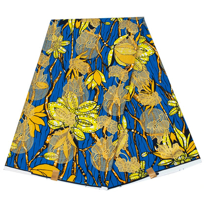 Shine African Ankara Wax Fabric - 6 Yards 100% Cotton Hot Stamping Print for Party Dresses, Sewing & Crafts