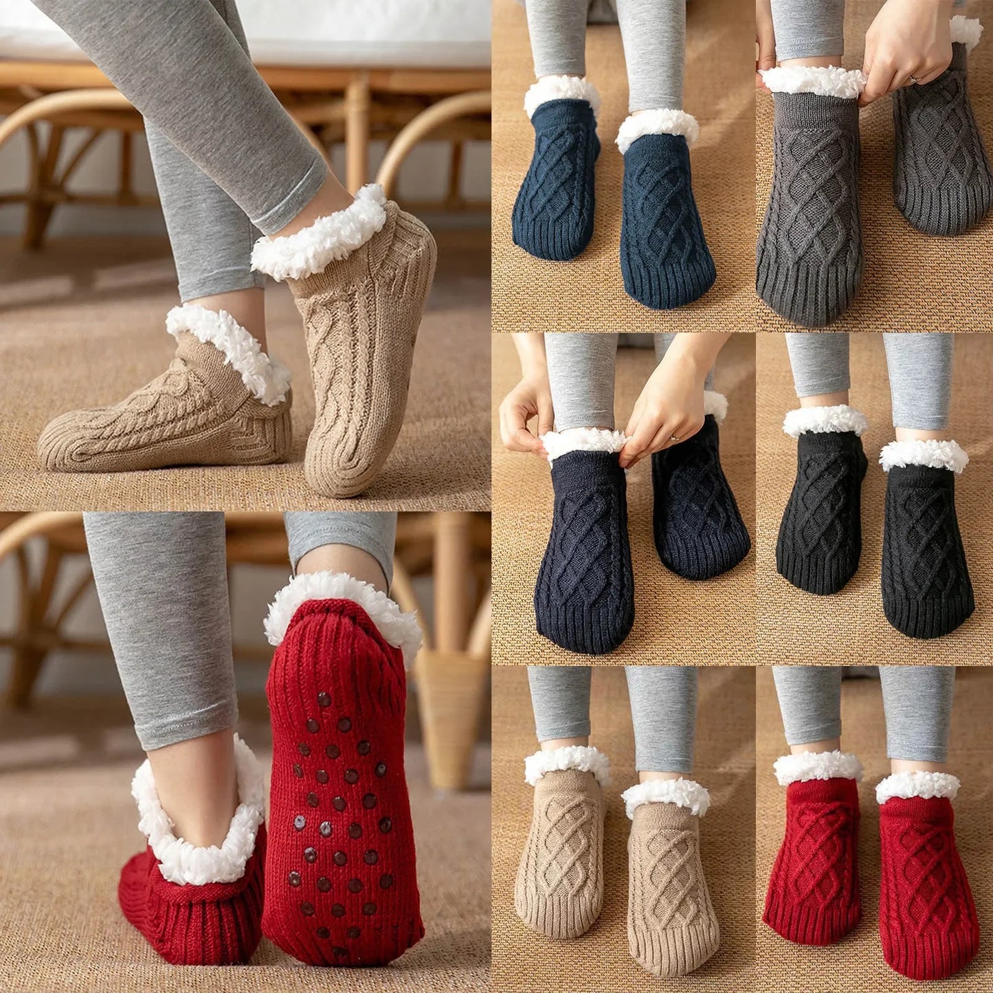Men's Thermal Slipper Socks - Warm Short Cotton Socks for Winter, Thickened Non-Slip Grip Fuzzy Floor Socks
