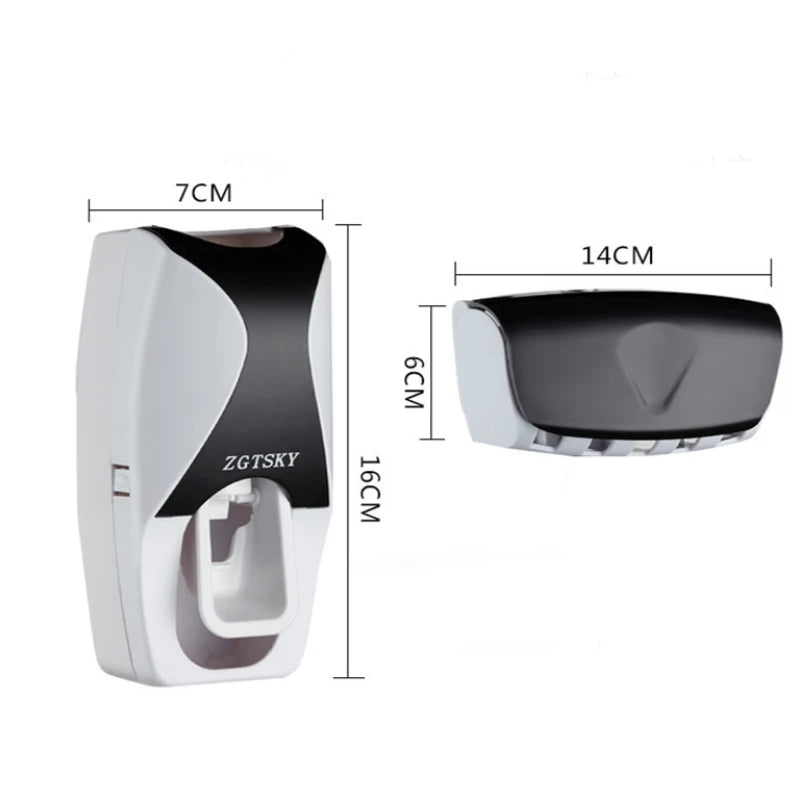 2-Piece Automatic Toothpaste Dispenser and Toothbrush Holder Set - Wall-Mounted, Dust-Proof Bathroom Accessory with Squeezer Function