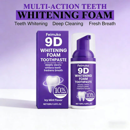 9D Purple Teeth Whitening Foam Toothpaste - 10% Hydroxyapatite, Fresh Breath, and Stain-Removing Oral Care for Travel