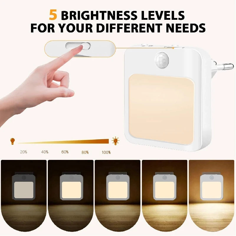 Night Light with Motion Sensor & LED | EU Plug Wireless Lamp | Children's Bedside Table Light | Bedroom Night Lamp