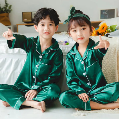Kids’ Satin Silk Pajama Set – Long Sleeve Silky Loungewear for Boys & Girls, Teen PJs for Ages 2-14