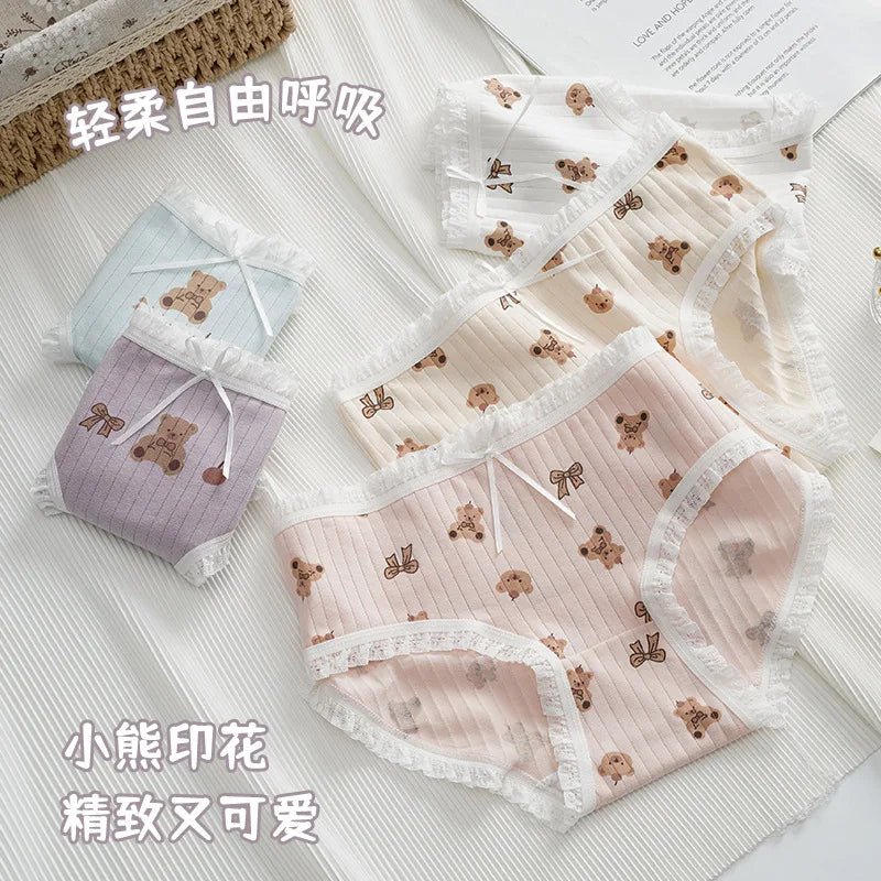 5-Piece Cotton Panties Set – Strawberry Bear Cartoon Girls’ Briefs, Sexy Women’s Underwear & Lingerie