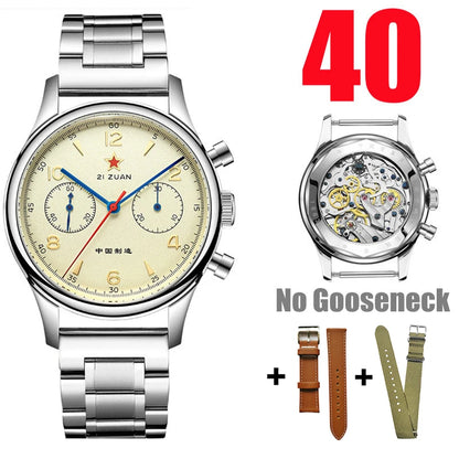 RED STAR 38mm Men's 1963 Chronograph Mechanical Watch – Pilot Air Force Aviation with Seagull ST1901 Movement & Sapphire Glass