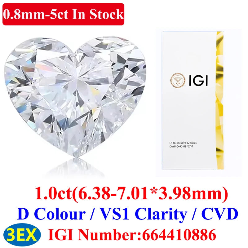 0.1–5CT Super White Lab-Grown Diamond Loose — IGI/GIA Certified, HPHT & CVD, DEFG VVS-SI, Diamond Tester Approved for Wedding Jewelry