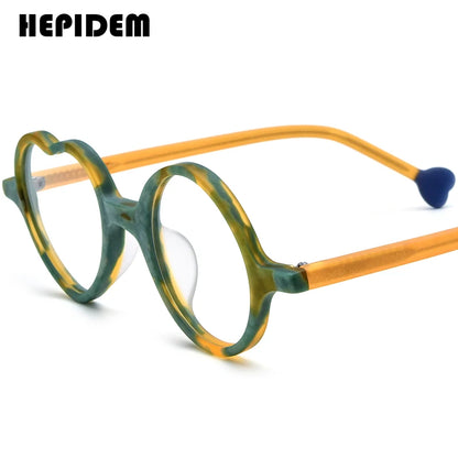 FONEX HEPIDEM Acetate Eyeglass Frames - Retro Round Vintage Eyewear for Men & Women