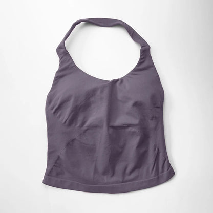 NCLAGEN Women’s Gym Halter Top - Longline Strappy Padded Tank for Yoga, Fitness, Running & Activewear Workouts