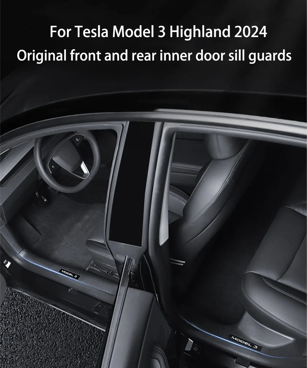 2/4/8PCS Tesla Model 3/Y Highland Door Sill Protector — ABS Anti-Kick Waterproof Threshold Strip for Front & Rear