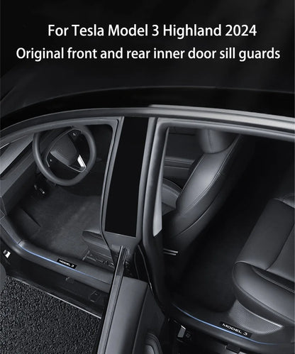 2/4/8Pcs Door Sill Protectors for Tesla Model 3 Highland 2024 – ABS Front & Rear Threshold Anti-Kick Guard Waterproof Strips