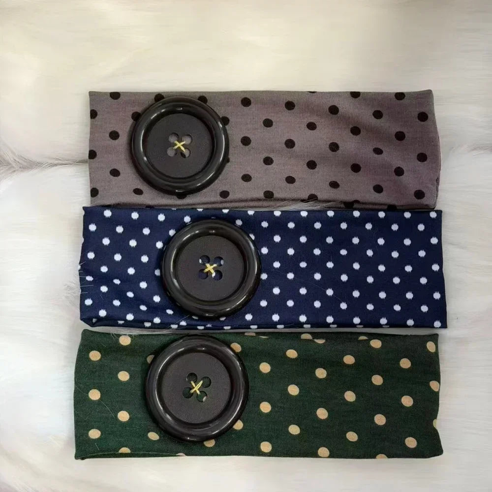 Y2K Vintage Polka Dot Headband - Trendy Button Hairband for Women, Cute Casual, Sports, and Yoga Accessories
