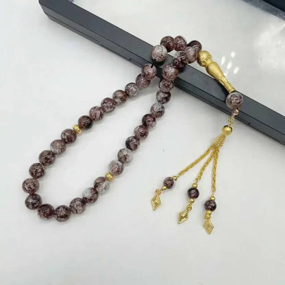 10mm 33pcs Glass Tassel Islamic Rosary Bracelet – Turkish Muslim Tasbih Prayer Beads Jewelry for Women Allah Mohammed Spiritual Gift