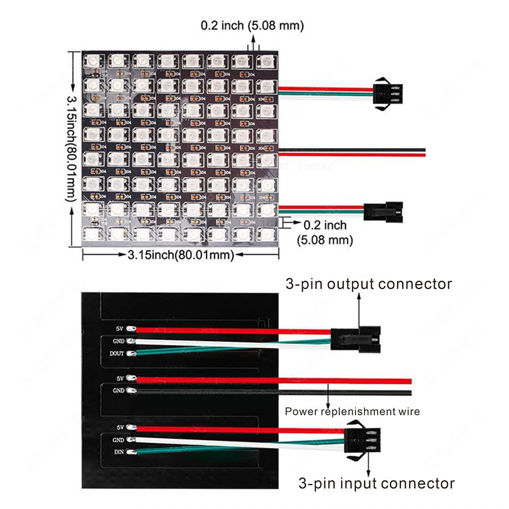 WS2812B RGB LED Pixel Display – 4x12, 8x8, 16x16, 8x32 Individually Addressable, Flexible Programmable 5V Screen