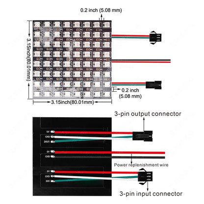 WS2812B RGB LED Pixel Display – 4x12, 8x8, 16x16, 8x32 Individually Addressable, Flexible Programmable 5V Screen