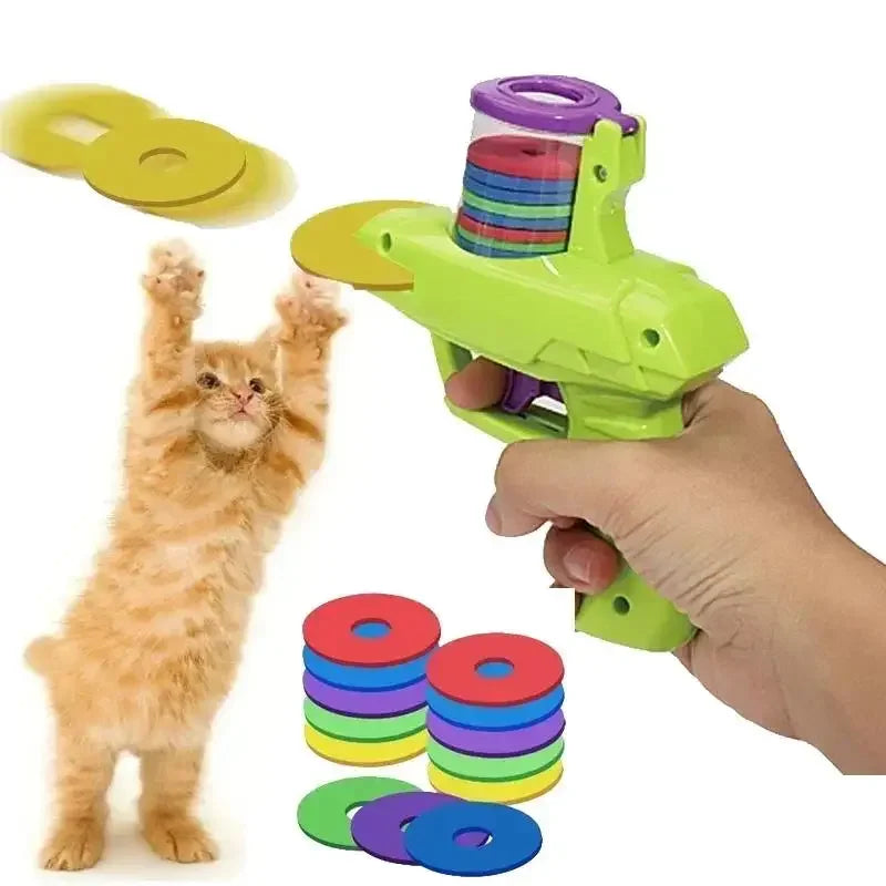Cat & Dog Toy Set – Colorful Flying Discs with Launcher for Interactive Indoor & Outdoor Pet Training